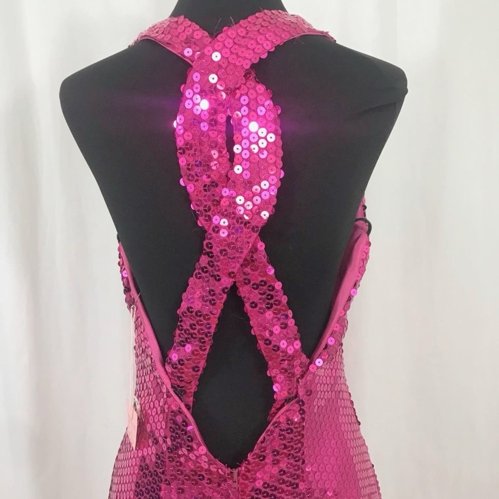 Nadine Full Length Fuschia Pink Sequin Gown Vintage 1980s NWT - Picture 7 of 10